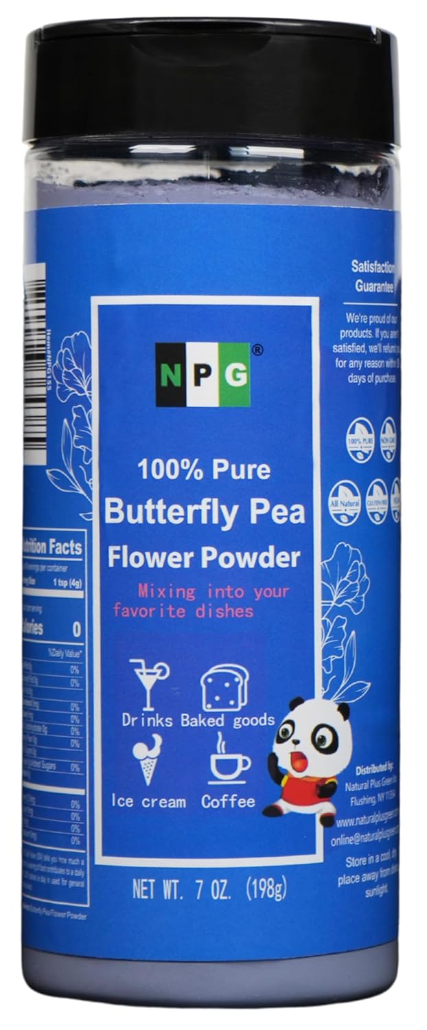 NPG Freeze Dried Blue Butterfly Pea Flower Powder 7 Oz | Natural Blue Color, perfect for lattes, tea, lemonade, smoothies, desserts and baking, caffeine free, vegan, all natural