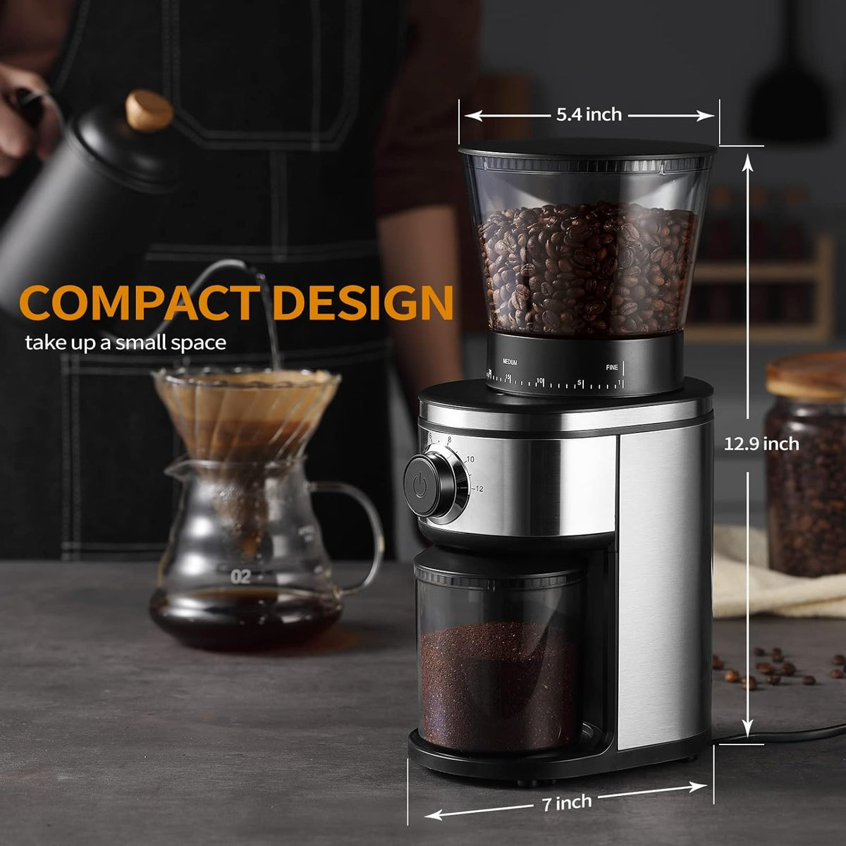 Ollygrin Burr Coffee Grinder, Electric Conical Coffee Bean Grinder With 30 Adjustable Grind Settings For 2-12 Cups, Sliv