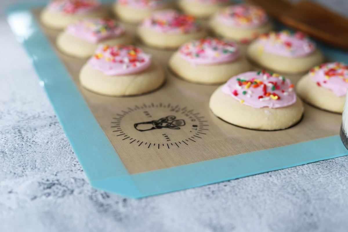 Macaron Baking Mat Silicone Non Stick, Full Sheet Reusable Pack of 2 Blue | Non-Stick Macaron Mat for Perfect Baking, Dishwasher &amp; Oven Safe, For Macarons, Cookies, Bread and More, 16x24” (40x60cm)