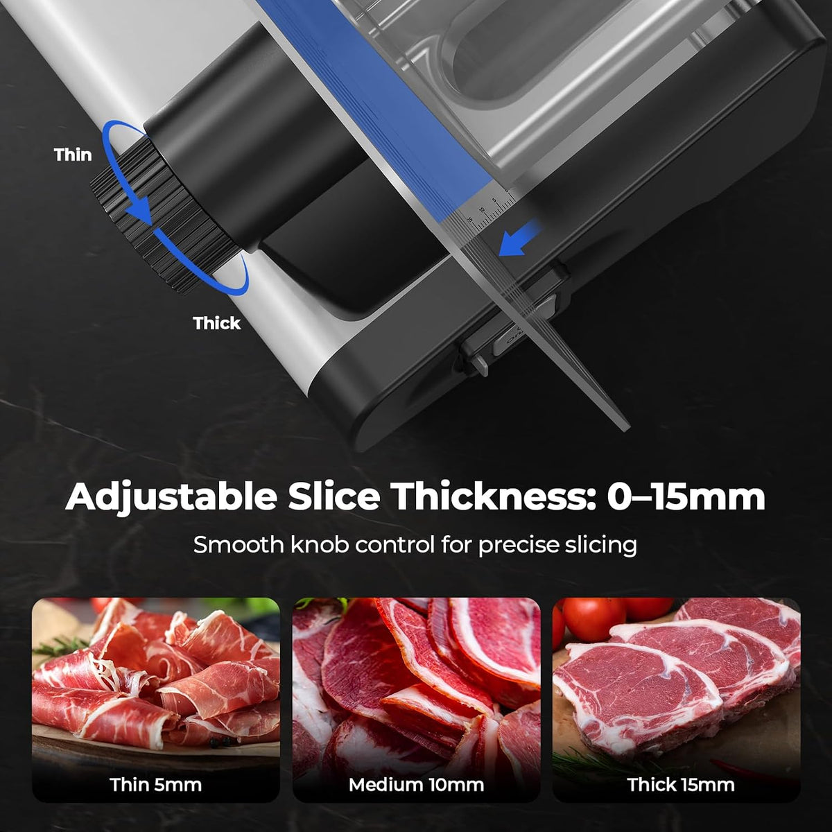 OSTBA Meat Slicer, Two 8.7” Stainless Steel Blades, 200W DC Motor