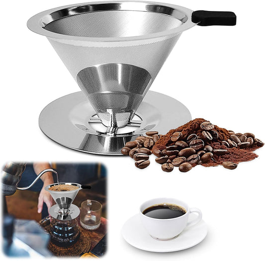 Pour Over Coffee Dripper-Stainless Steel Coffee Filter,Reusable Drip Cone Coffee Filter Portable Pour for 1-4 Cup (With