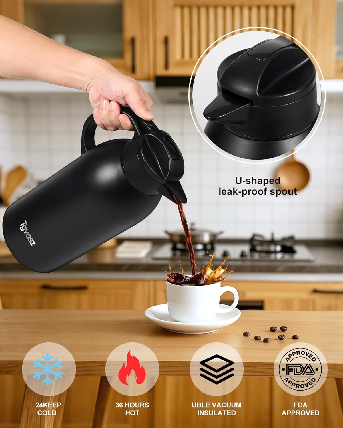 Large and Heavy Thermal Coffee Carafe 102 oz,Fullness Water is 7.3 LB, Insulated Carafe for Hot Liquids, Coffee Carafes For Keeping Hot for Parties -Tea Dispenser Flask(black)