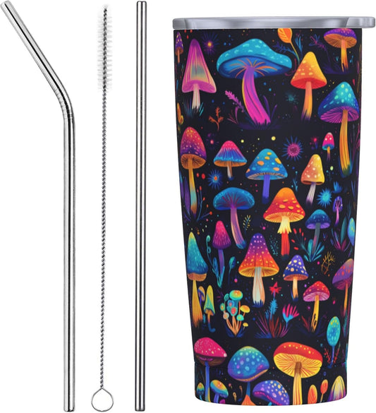 Mushroom Tumbler with Lid and Straw 20oz Coffee Tumblers Leakproof Stainless Steel Travel Mug Vacuum Insulated Cup for Iced