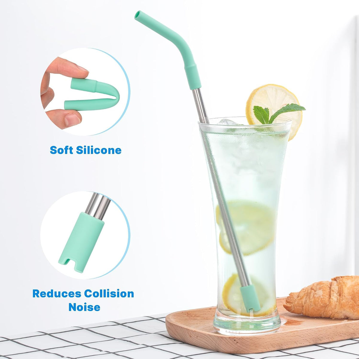 6Pcs Silicone Straw Tips for Metal Straw and Other 0.31 Inch Straws | Reusable Rubber Straw Tips, for Stanley Cup Tumbler, BPA Free, Soft &amp; Comfortable to Drink, Wide Color Selection(Light Pink)