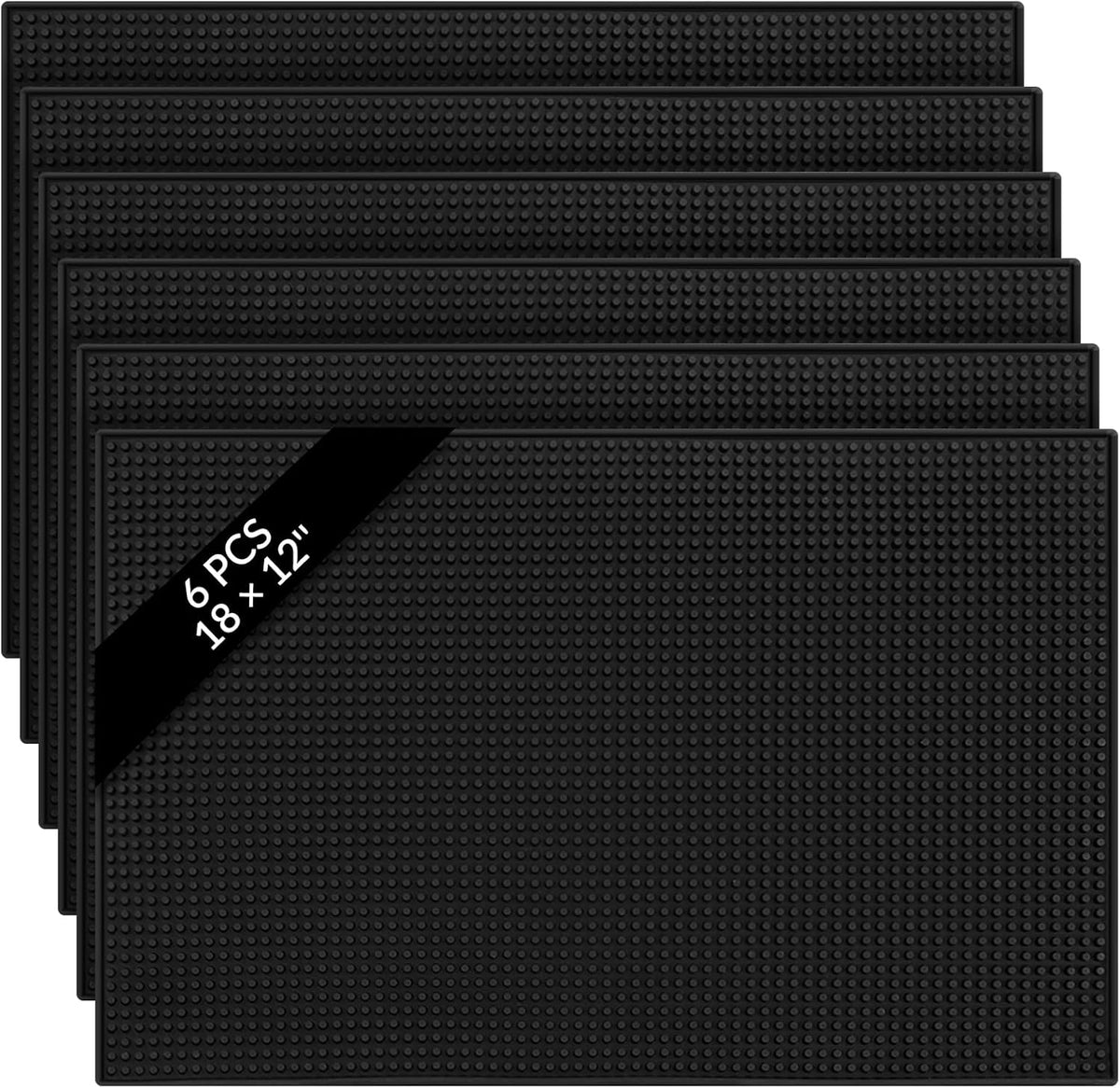 Tioncy 6 Pcs Bar Mat for Countertop 18 x 12 Inch Non Slip Cocktail Rubber Coffee Bar Service Mat for Bartending Hot Dishes Restaurants Barbershop Clippers Hot Pads, Black