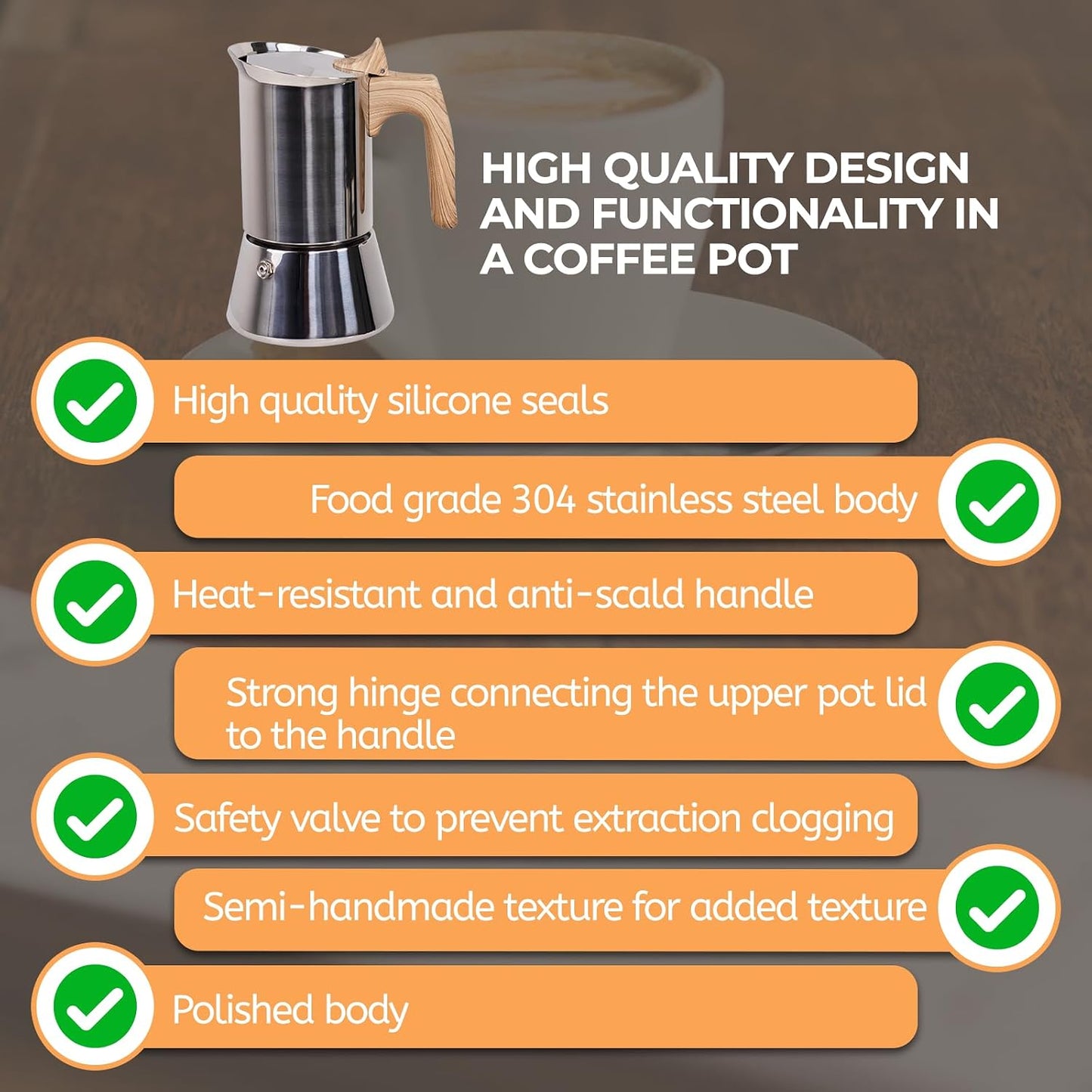 Uncoated 6 Cup Moka Pot 304 Thickened Stainless Steel Coffee Maker Stovetop Espresso Coffeemaker Italian Classic Style Brewing Greca Cafe Mocha Machine for Cafeteras Camping Travel Home 300ml 10oz