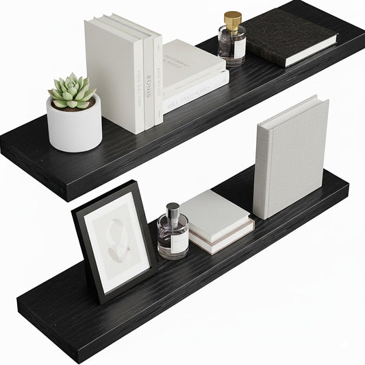 Lufia Floating Wall Shelves, Set of 2, MDF with Invisible Brackets, Modern Storage for Bedroom, Bathroom, Living Room,