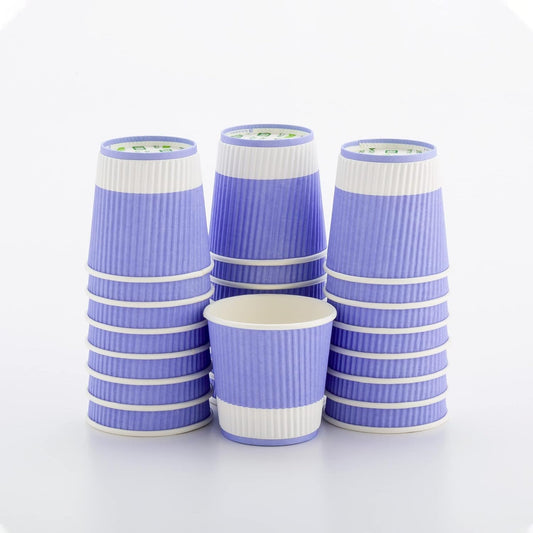 Restaurantware 4 Ounce Ripple Insulated Coffee Cups, 500 Double Wall Corrugated Light Purple Paper Tumblers, Leakproof,