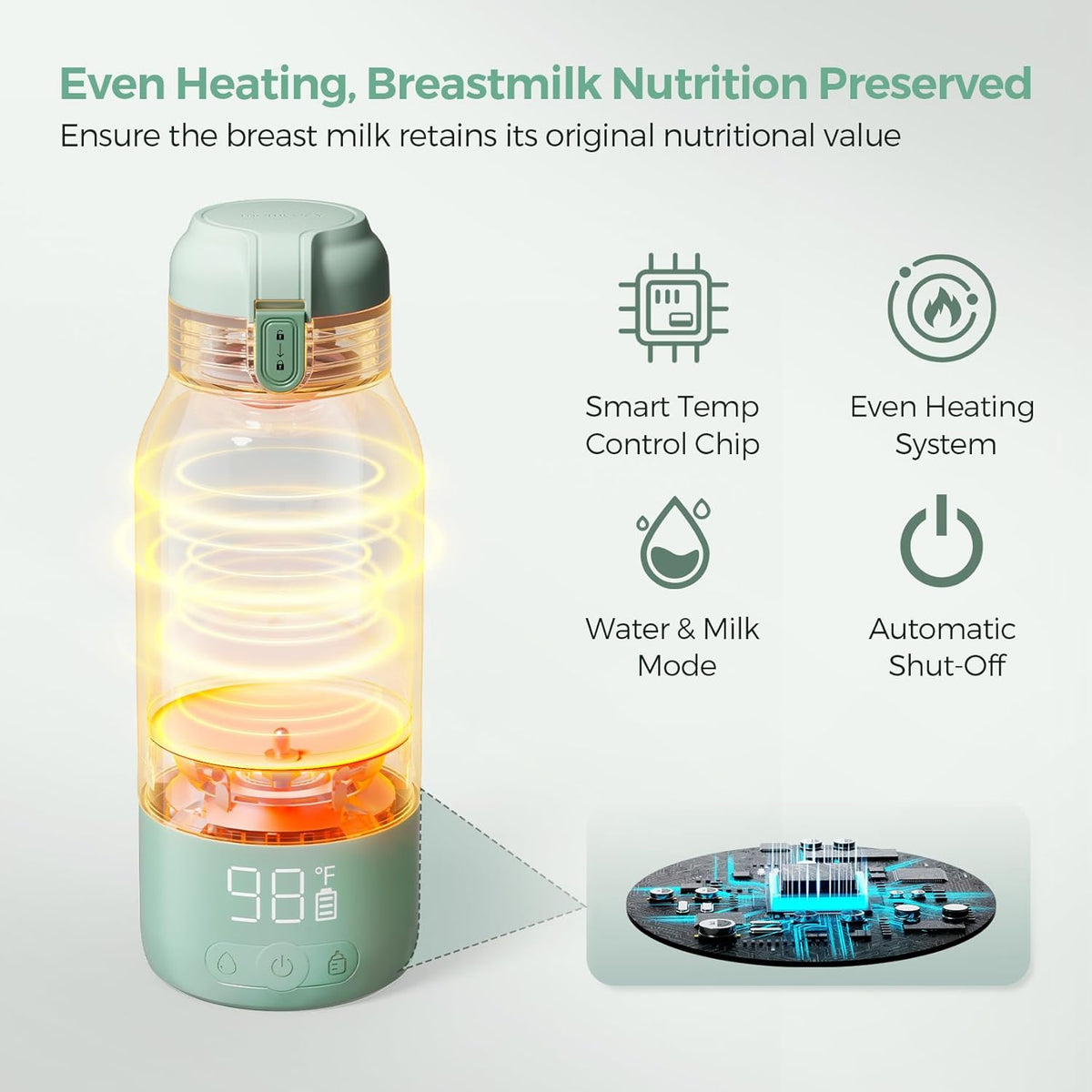 Momcozy Portable Bottle Warmer for Breast Milk, Baby Travel Essentials | Fast Heating with Nutrients Preserved, Precise Temp Control, Dual Heating Modes for Breast Milk &amp; Water, 17OZ Large Capacity