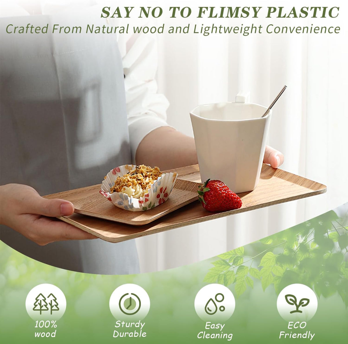 Wooden Trays for Eating, Decorative Serving Trays for Party, Great for Tea Tray, Bar Tray, Breakfast Tray - 6 x 11 Inch