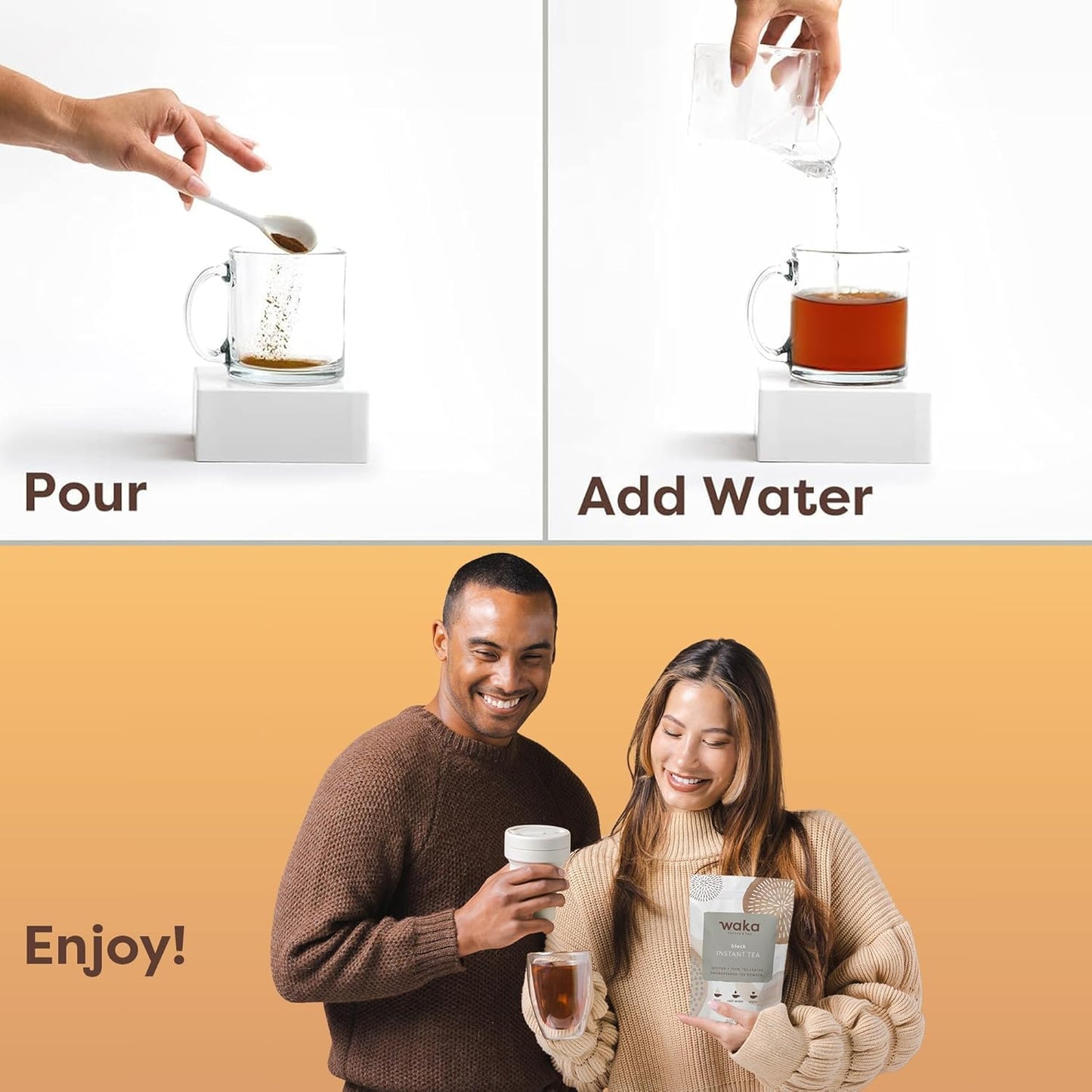 Waka Instant Black Tea Mix, Kenyan - 100% Tea Leaves, No Additives, Unsweetened Tea Powder for 50 Quarts or 200 Cups – Easy and Quick Hot or Iced Teas (4.5oz) | 100% Single-Origin Kenyan Tea Leaves, Unsweetened Concentrated Black Tea Powder, Makes up to 2