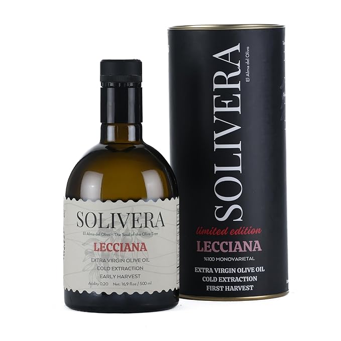 Solivera Lecciana Extra Virgin Olive Oil Cold Pressed, Floral & Balanced, 400+ High Polyphenols, Gourmet & Healthy Organic Oil – First Harvest Single-Origin Hand Picked Olive Oil - 16.8 fl. oz. (Lecciana)