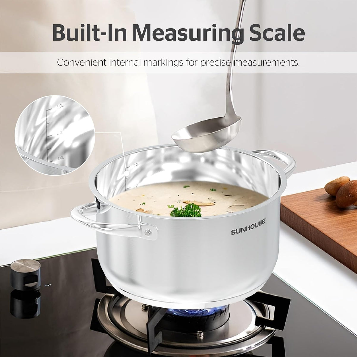 SUNHOUSE 15.5 Quart Stainless Steel Stockpot – Heavy-Duty Induction Pot with Lid and Riveted Handles – Ideal for Soup, Seafood, Stock, Canning, and Catering for Large Groups and Events