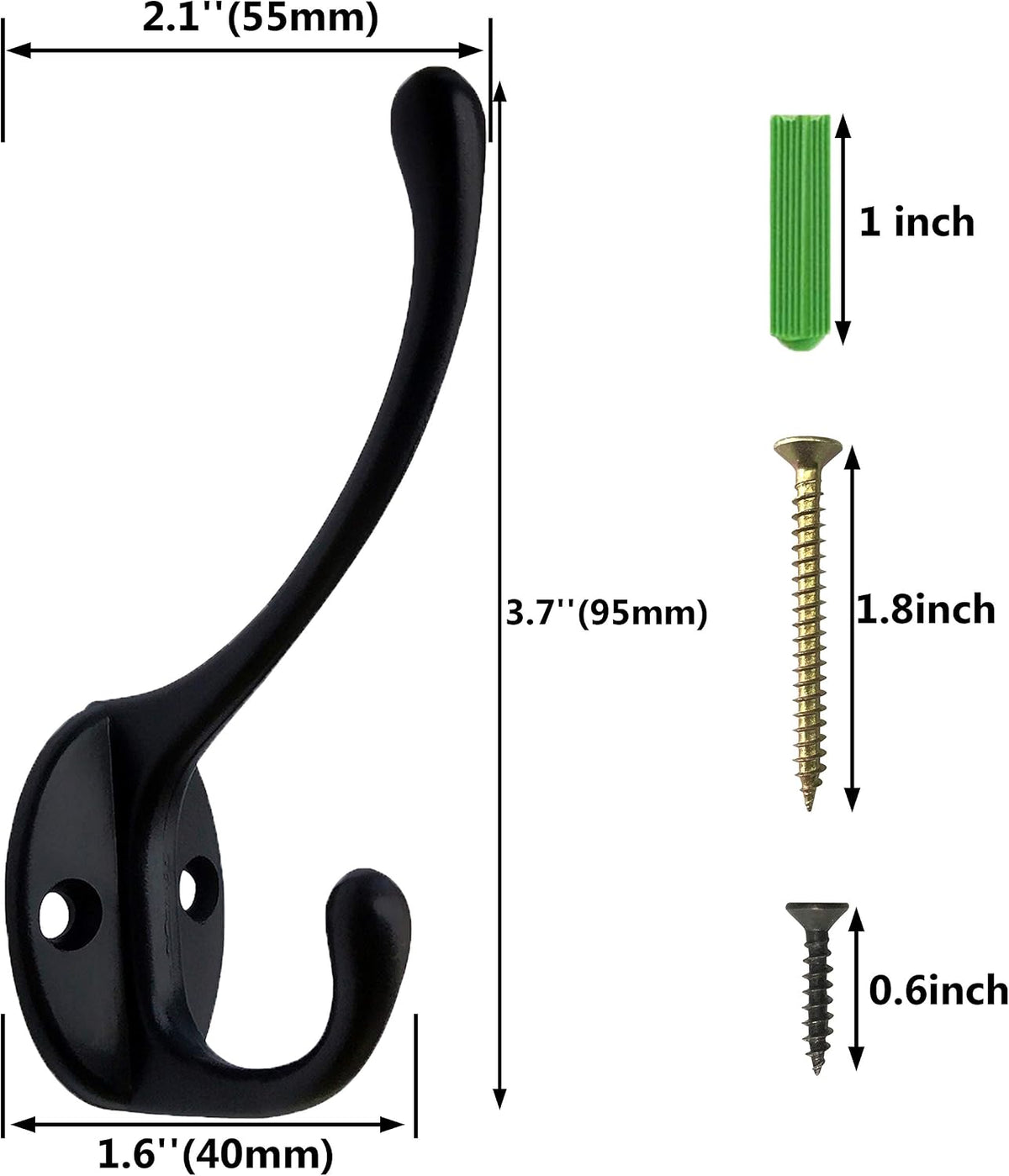 IBosins Vintage Wall Mounted Coat Rack, 17" Long with 4 Black Double Hooks