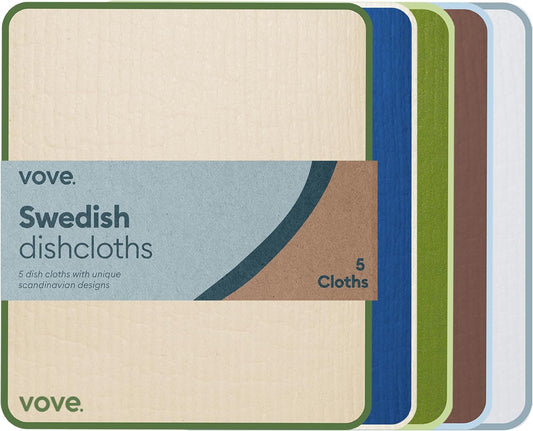 Vove Swedish Dishcloths 5-Pack, Essential Neutrals, Cellulose and Cotton