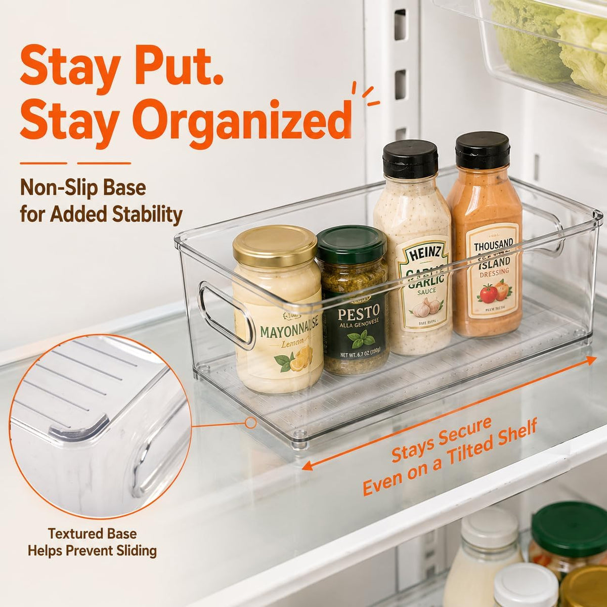 LotFancy Refrigerator Organizer Bins, 4 Pack,10x6x3 in, BPA Free Clear Plastic Storage Bins for Pantry Organization, Stackable Containers with Handles for Fridge, Kitchen Drawer, Freezer, Cabinet