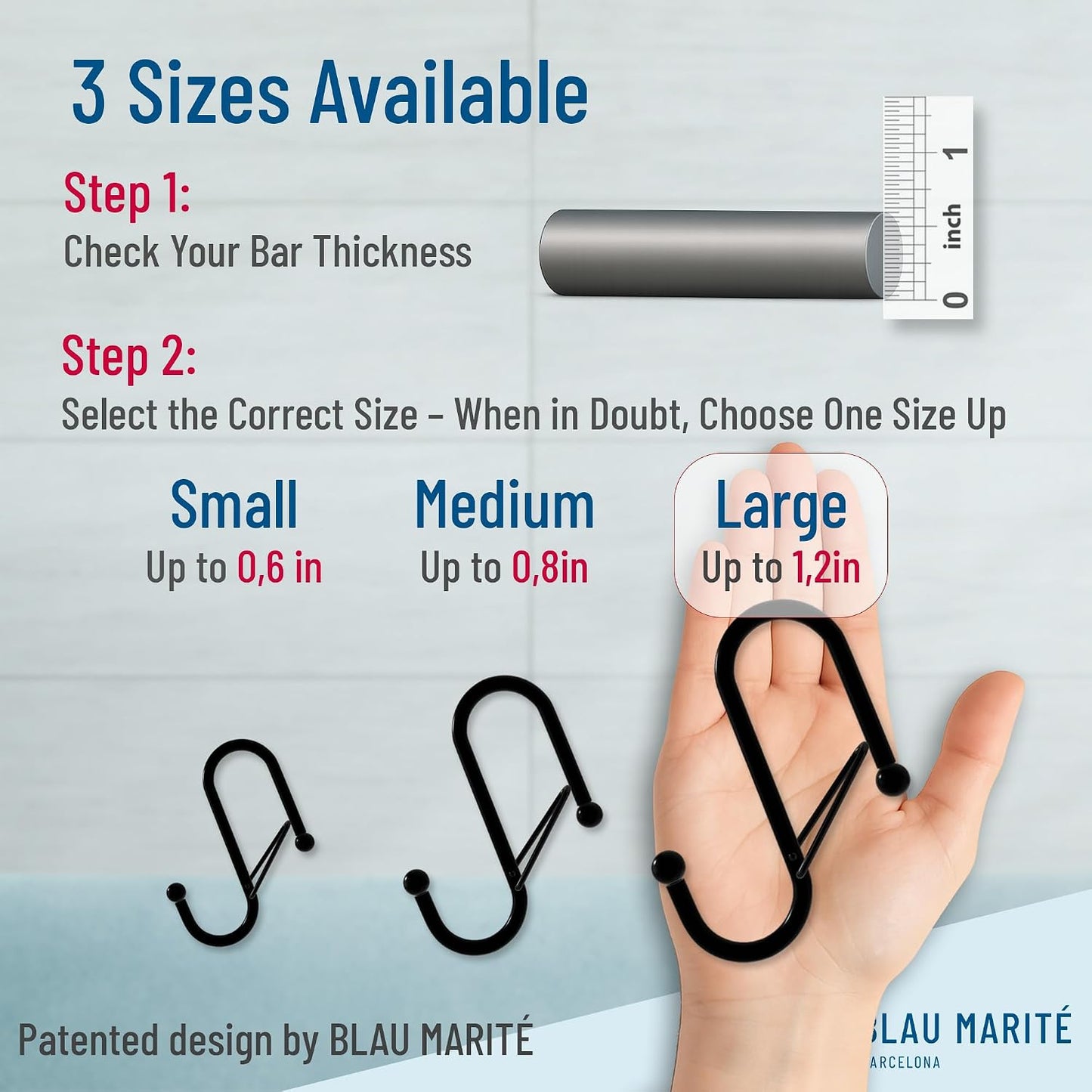 6 S-Shaped Hooks with Anti-Fall System. Anti Drop S-Shaped Hook with Safety Buckle to Prevent Falls. Heavy Duty. (Black, 4in Long (Diameter Rod<1.2in))