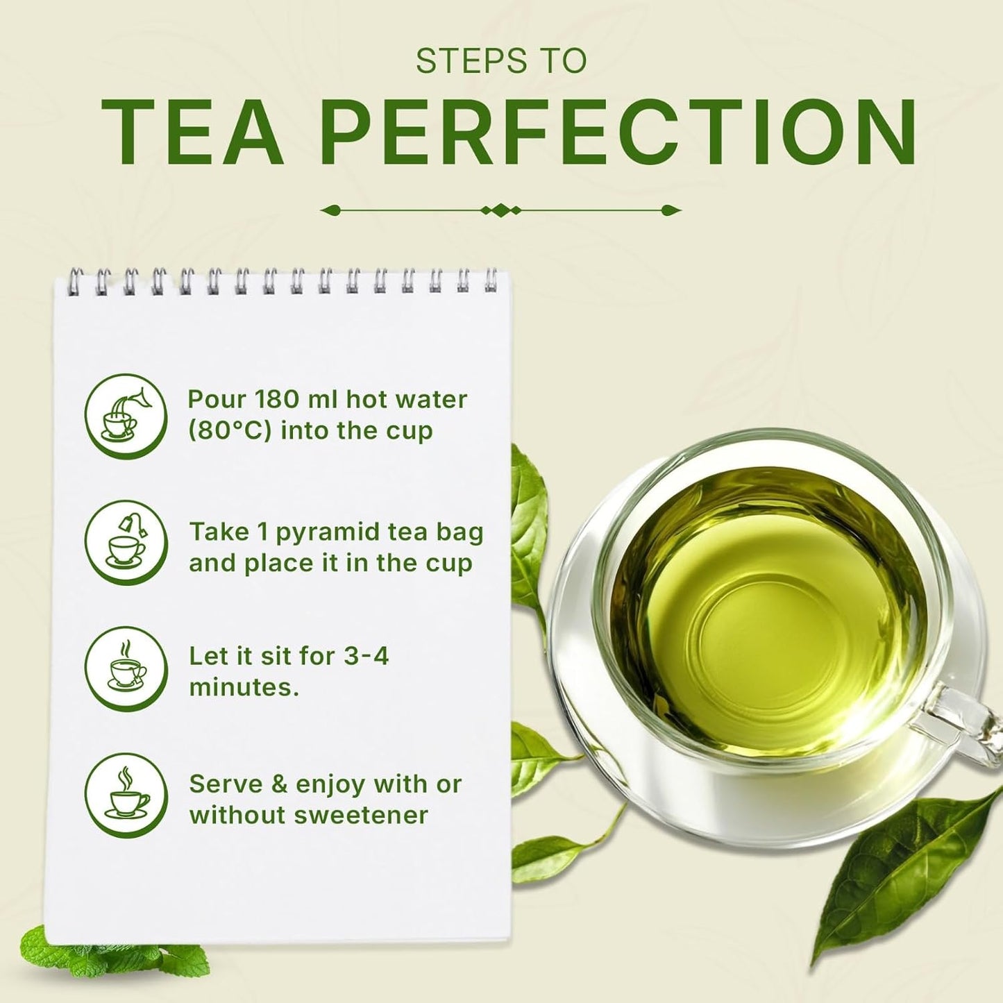 Mint Green Tea (3.5oz / 100gm), Natural Herbal Infusion, 50 Tea Bags