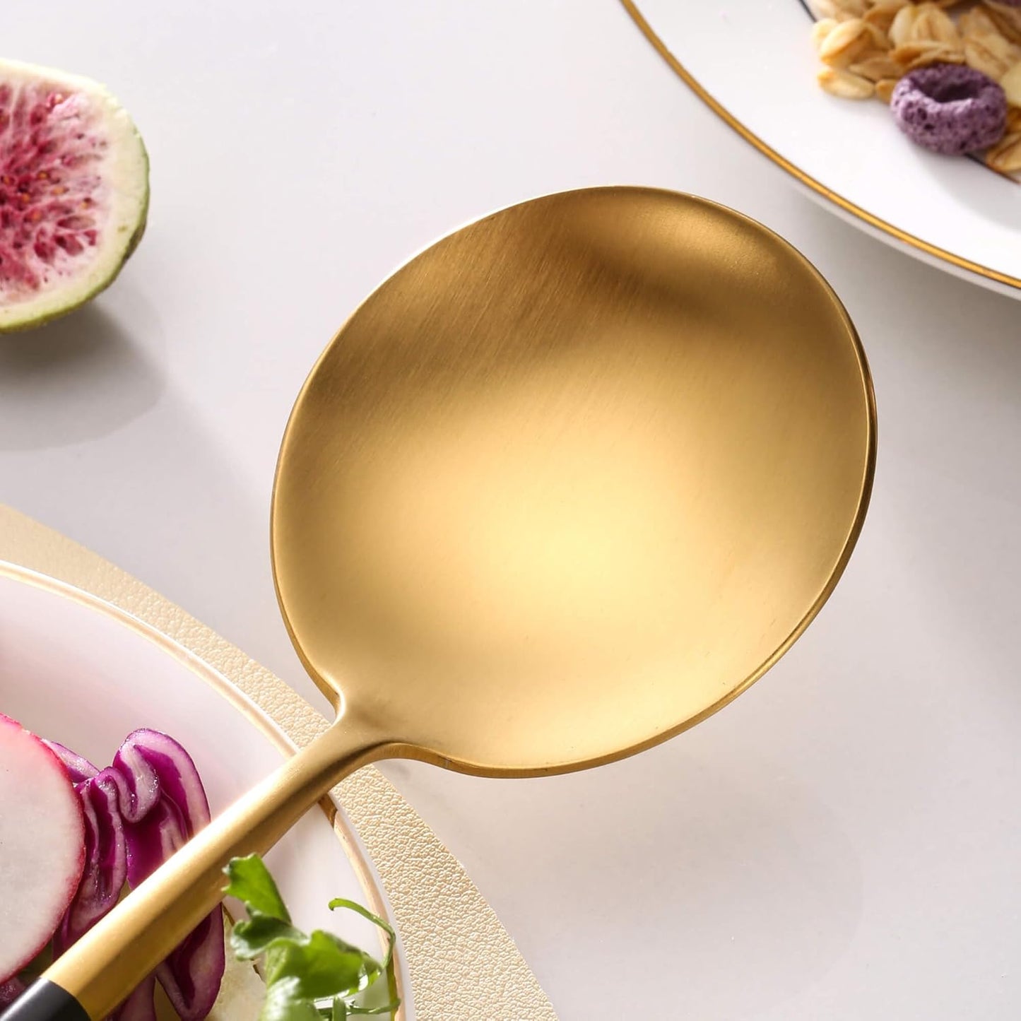 Lemeya Black Gold Salad Serving Utensils, Stainless Steel Spoons, 2Pcs Long Handle Servers 11.42 Inch, Matte Finish, Dishwasher Safe