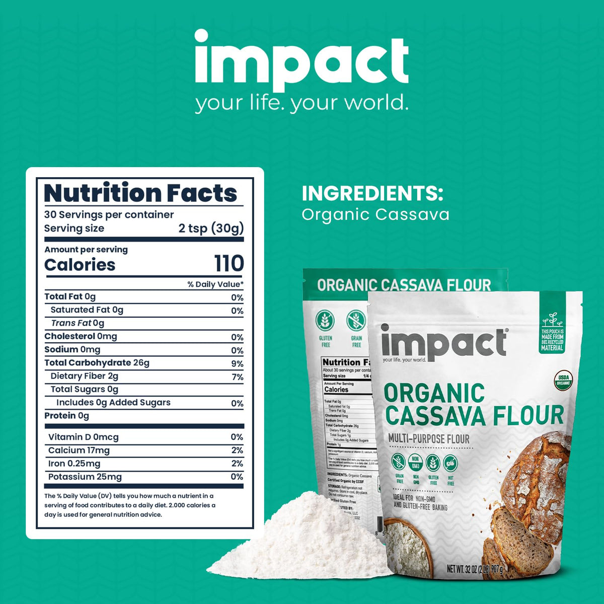 Impact - Organic Cassava Flour - Gluten-Free Baking Flour - 2 lb
