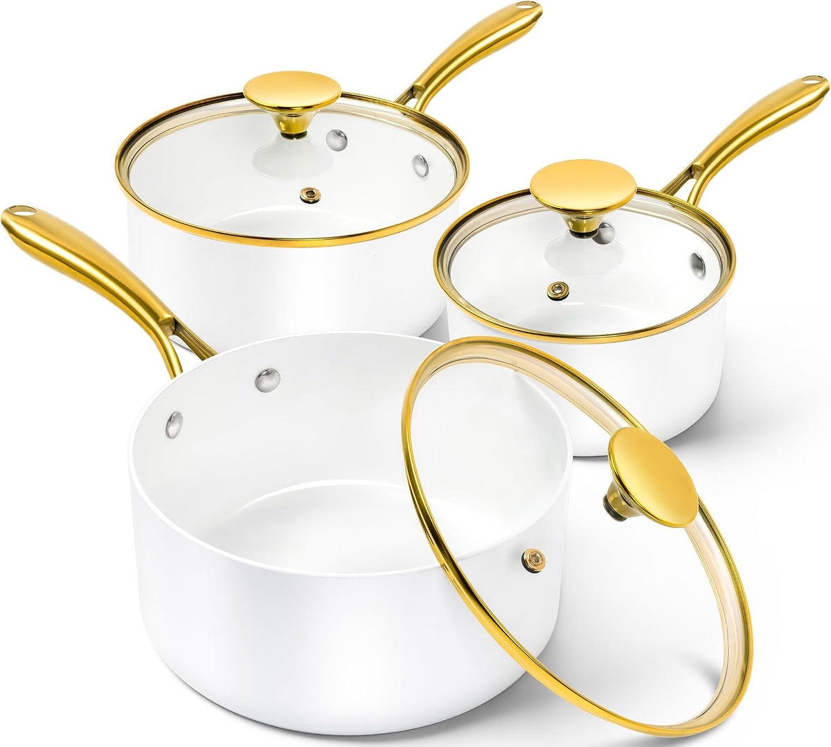 MICHELANGELO 1 Quart Nonstick Saucepan with Lid, Non-Toxic Ceramic Sauce Pan with Ergonomic Handle, 1 Qt Small Pot, Oven-Safe, White