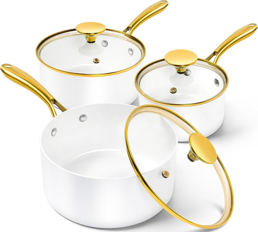 MICHELANGELO 1 Quart Nonstick Saucepan with Lid, Non-Toxic Ceramic Sauce Pan with Ergonomic Handle, 1 Qt Small Pot, Oven-Safe, White