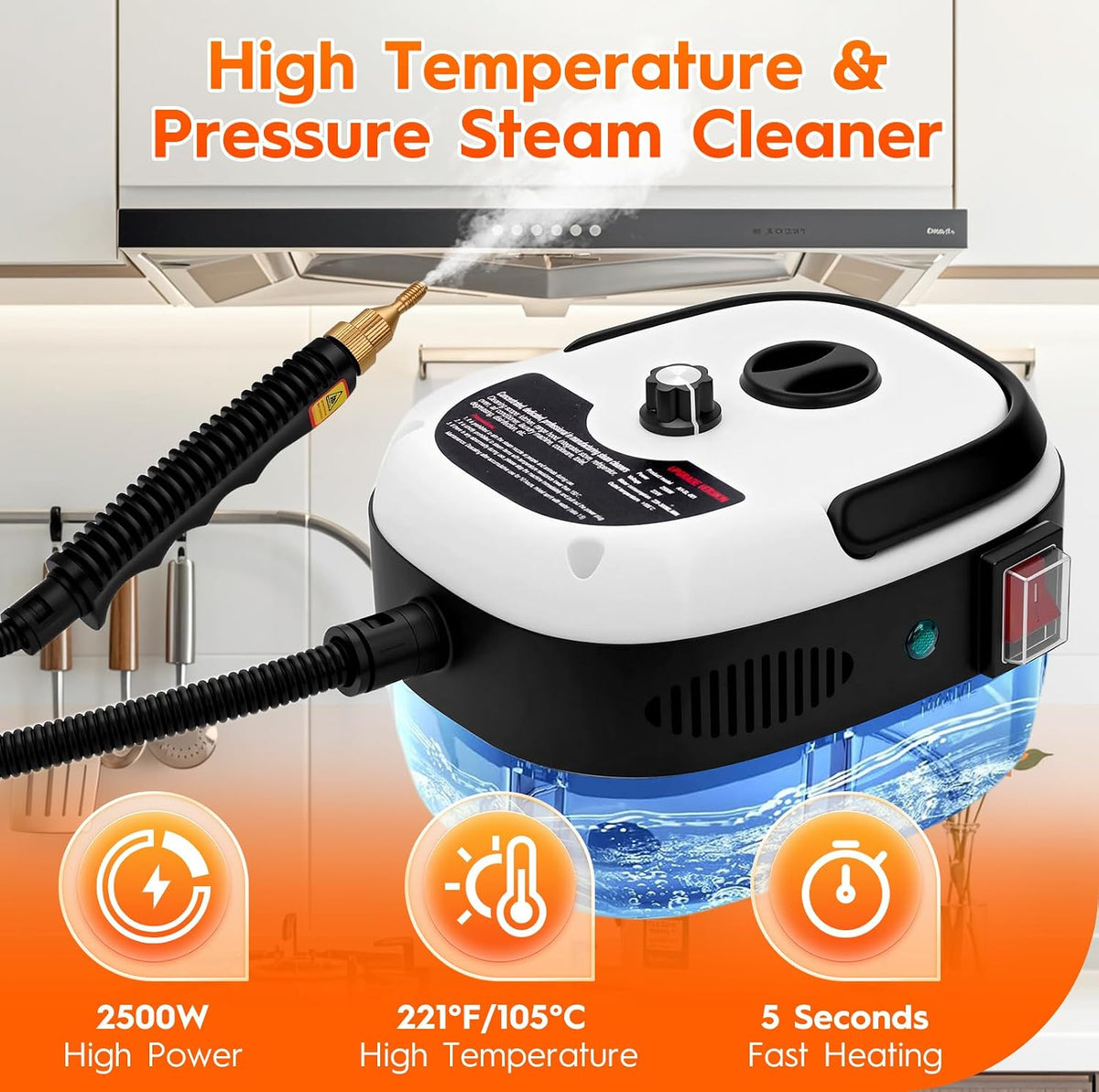 Steam Cleaner for Home, 1000ml Portable Steamer for Cleaning with 3 Brush Heads, 6-Level Adjustable and 15s Heat-Up, Handheld Steam Cleaner for Home, Car, Tile, Dirt, Grout, Floors, Couches, Grout