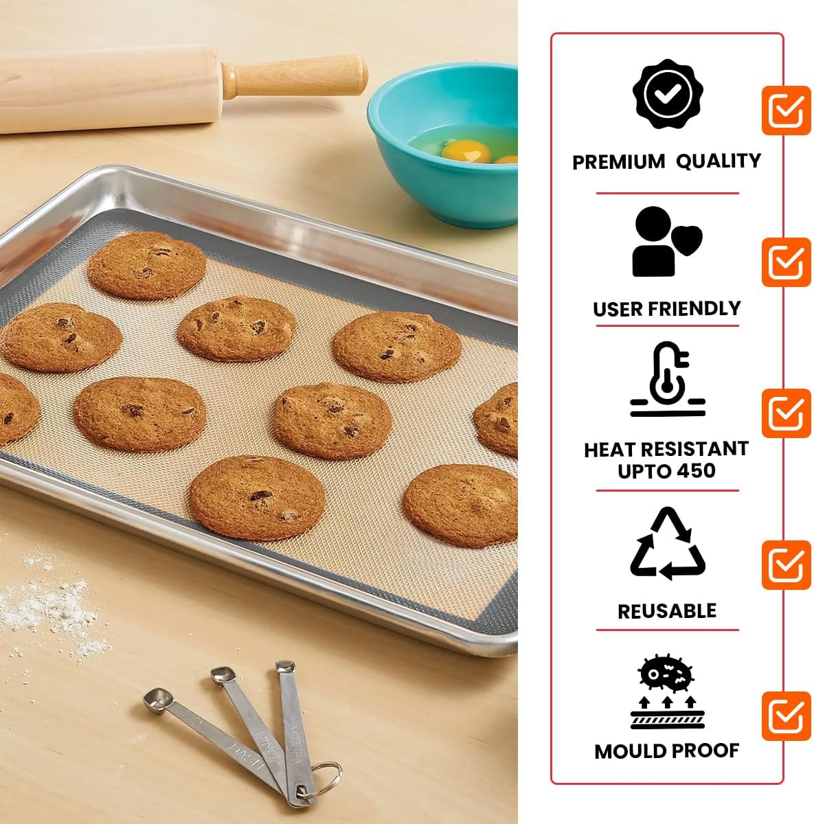 Silicone Baking Mat 2 Pack, Half Sheet 16.5 x 11.6, Non-Stick Liner for Oven | Reusable Baking Sheet Liner for Bread, Dough, Macaron, Cookie Cooking Liners For Kitchen Counter &amp; Bakery Supplies