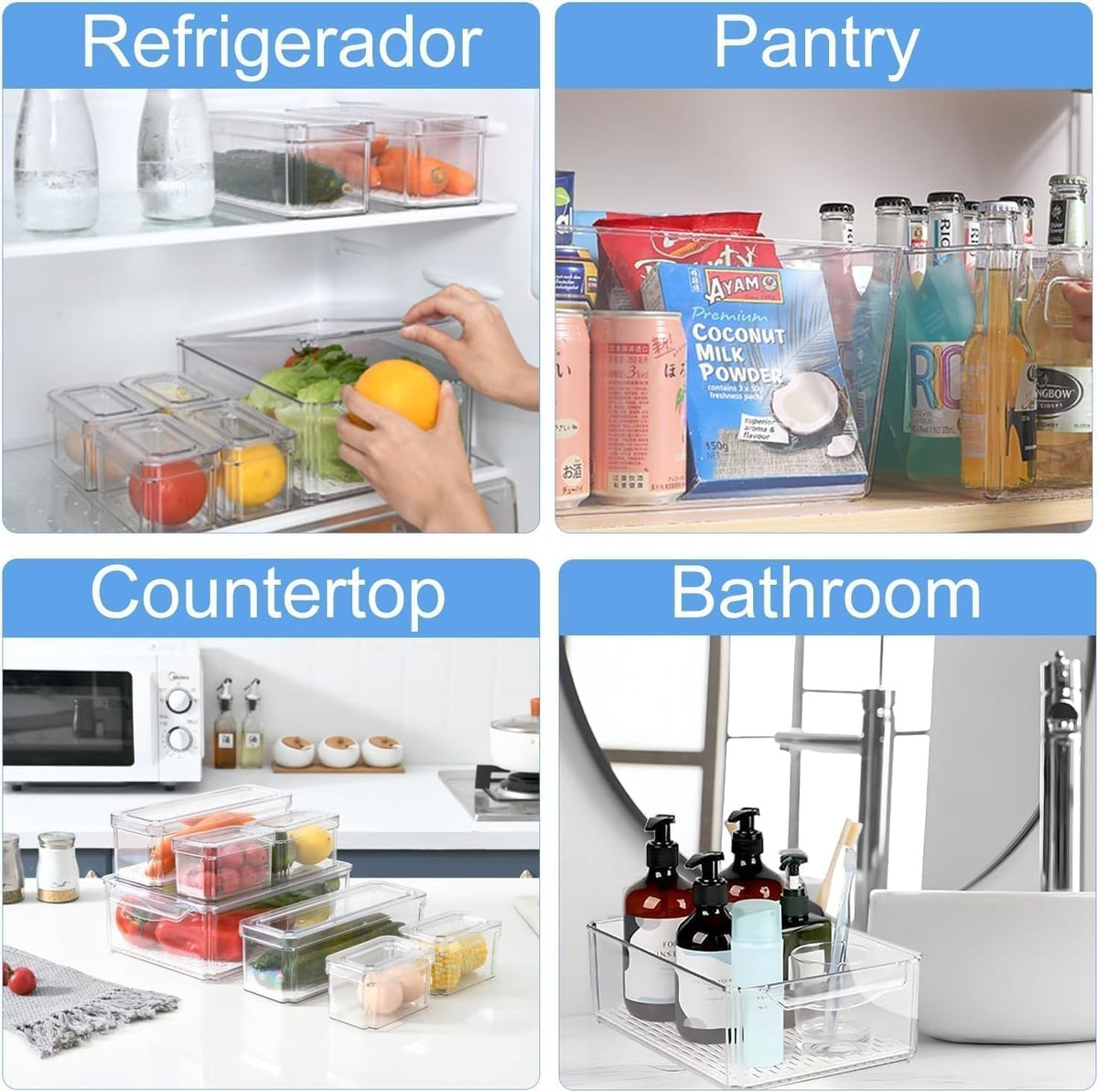 10 Pack Fridge Organizer, Stackable Refrigerator Organizer Bins with Lids, BPA-Free Produce Fruit Storage Containers for Storage Clear for Kitchen, Food, Drinks, Vegetable Storage