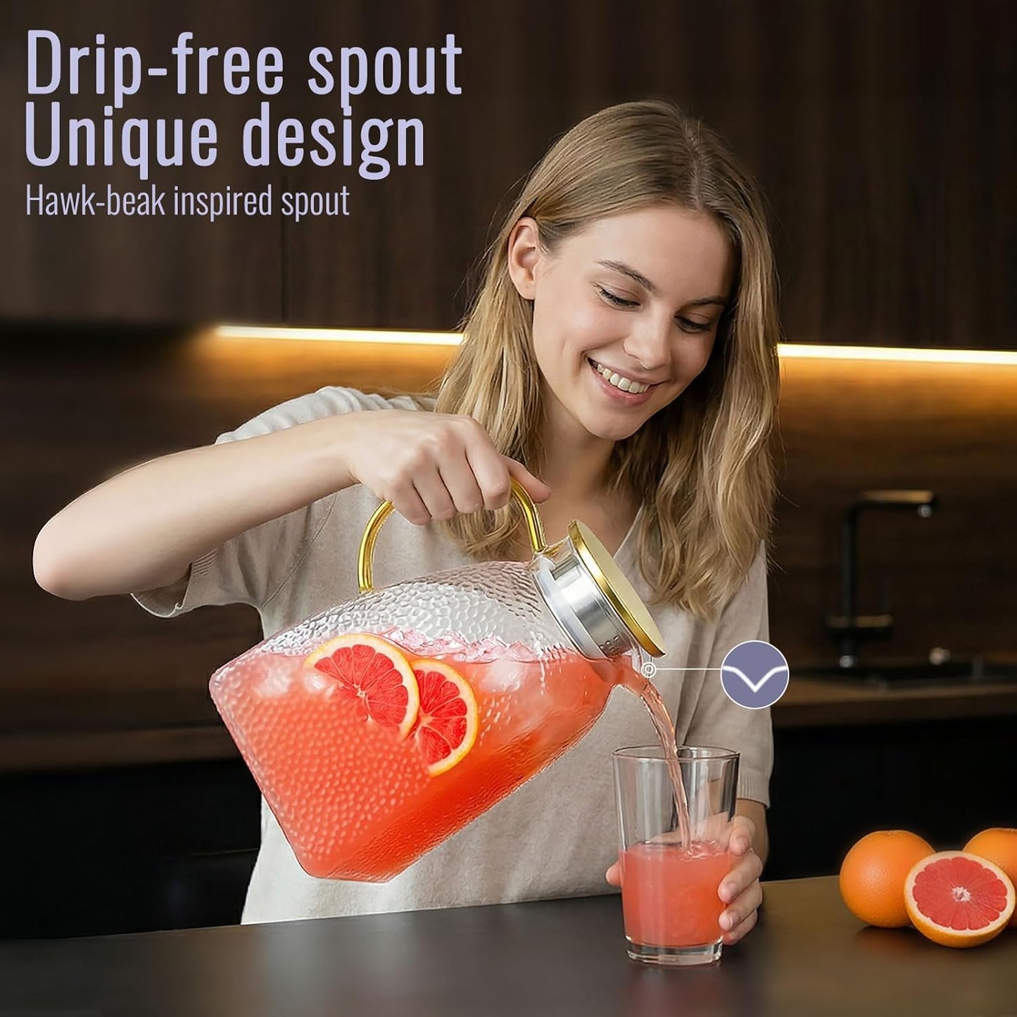 Glass Pitcher With Lid and Spout, 1.8 Liter 60 oz Glass Pitchers With Handle And Lid, Jug Water Pitchers For Fridge, Carafe Jar for Hot/Cold Water Iced Tea Juice Coffee Milk Beverage