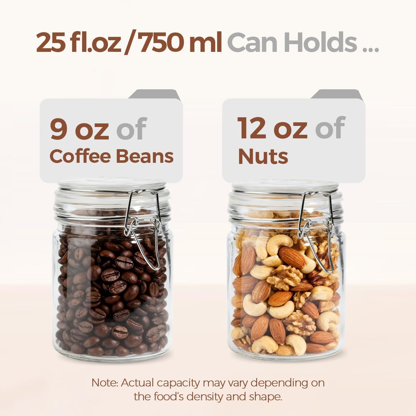 ComSaf 25 oz Glass Jars with Airtight Lids 6 Pack Pantry Coffee Canisters