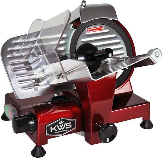 KWS MS-6RT Premium 200w Electric Slicer 7.67-Inch in Red Teflon Blade, Frozen Meat Deli Meat Cheese Food Slicer Low Noises