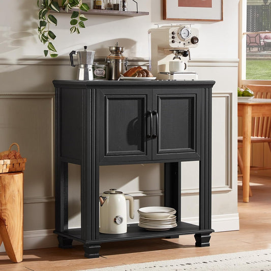 Farmhouse Coffee Bar Station with 2-Door Cabinet, Small Kitchen Cabinet with Open Lower Shelf, Entryway Table with Storage