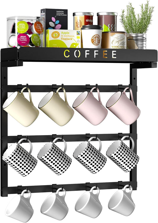 RCHYFEED Coffee Mug Holder Wall Mounted, Mug Rack Organizer for Home Kitchen Display and Collection, Metal Cup Holder Mug