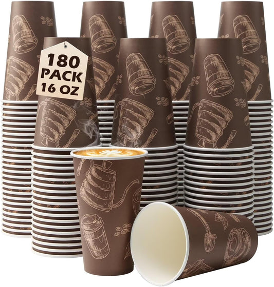Coffee Cups 16oz 180 Pack Disposable Paper Cup Durable Drinking Cup