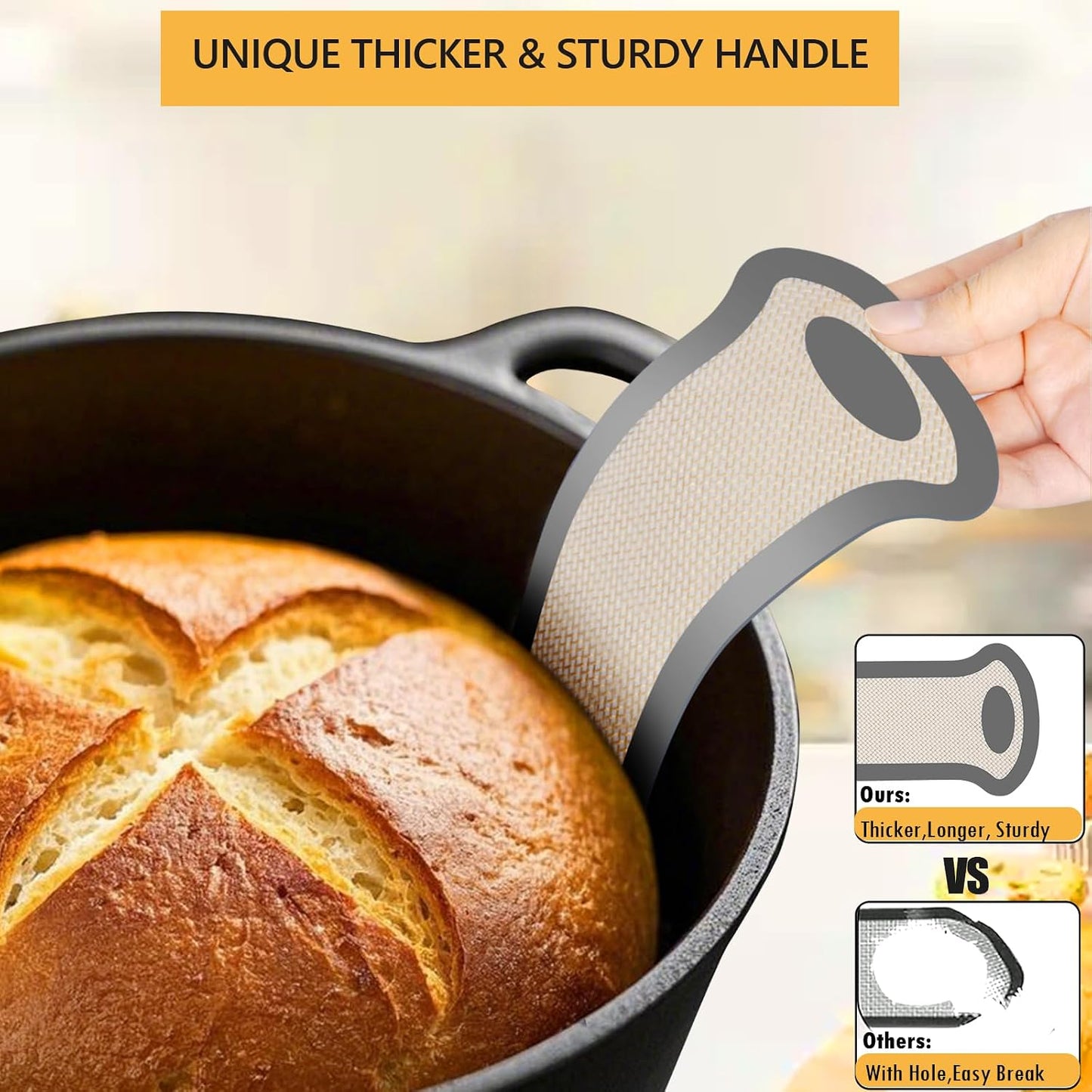 Silicone Bread Sling, Round and Oval Dutch Oven Baking Mat with Upgraded Handles, Non-Stick &amp; Easy Clean Baking Mat to Transfer Sour Dough Easily, 2 Pcs Reusable Bread Mat Set