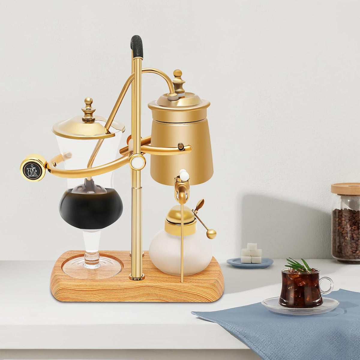 400ML Coffee Maker Belgian Luxury Royal Family Balance Syphon Coffee Maker Belgium Siphon Brewer Elegant Design Retro-Style Gravity Vintage Coffee Maker Vacuum Brewing System Copper