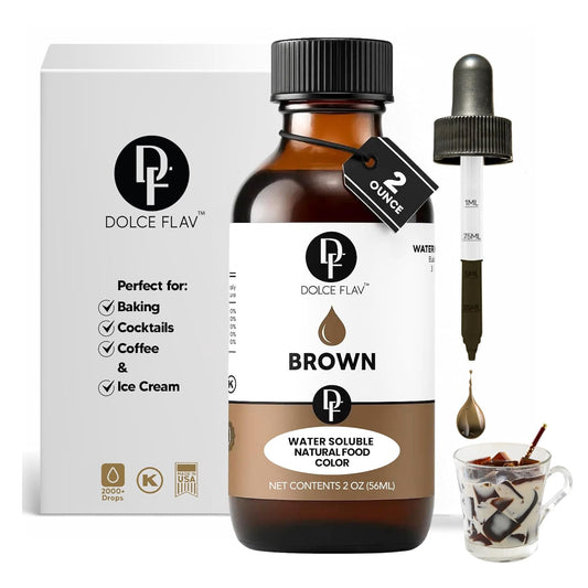 Dolce Flav Natural Brown Food Coloring – 2 oz Liquid Color from Class IV Caramel with Graduated Dropper | Water-Soluble |