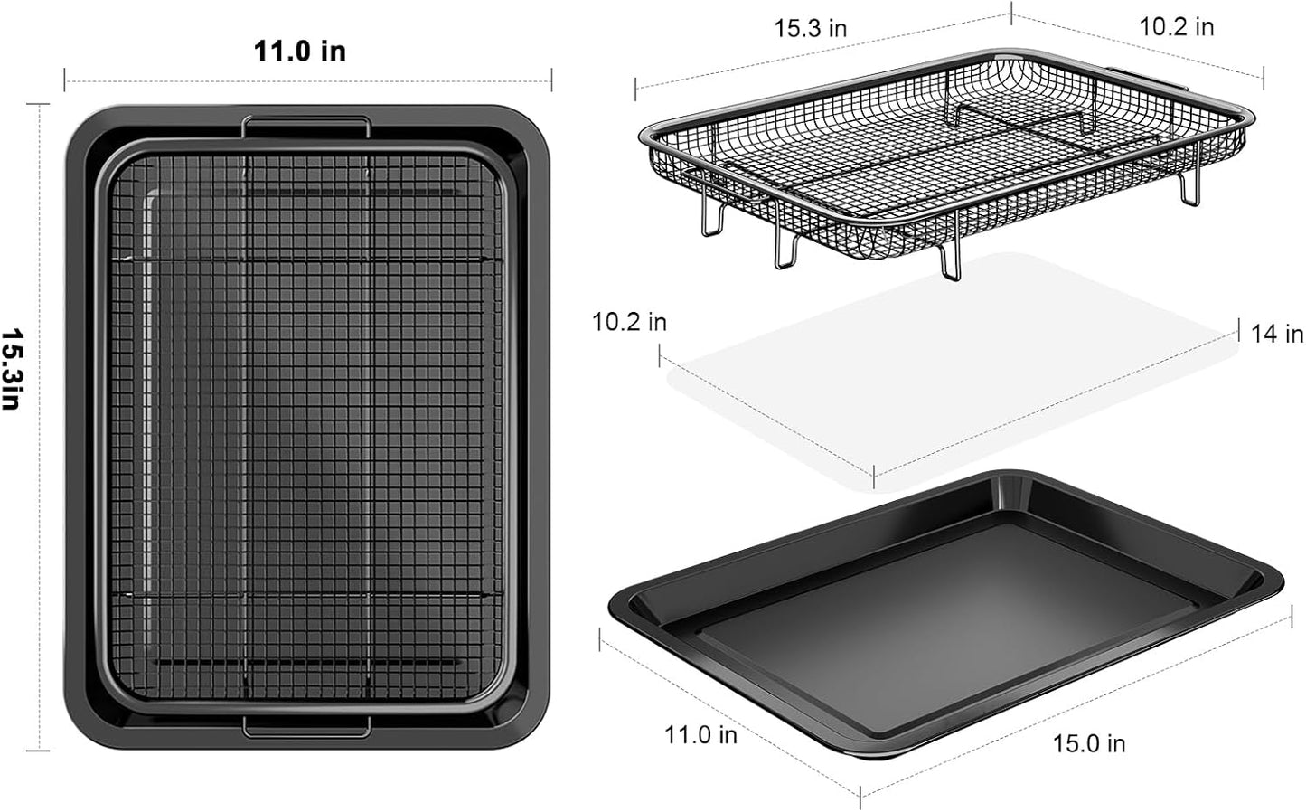 OPENICE Air Fryer Basket for Oven, Oven Air Fryer Basket and Tray Set | 15.3" x 11.0" Stainless Steel Air Fryer Tray and Pan with 30 PCS Parchment Paper for Baking Air Frying