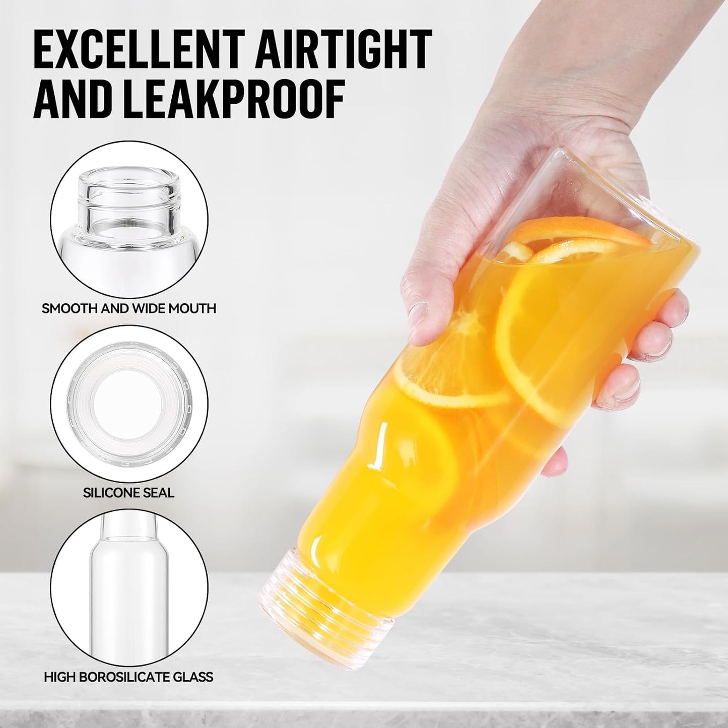 CWHHRN 17 Oz Glass Juice Bottles with Lids, 2 Pack Glass Bottles