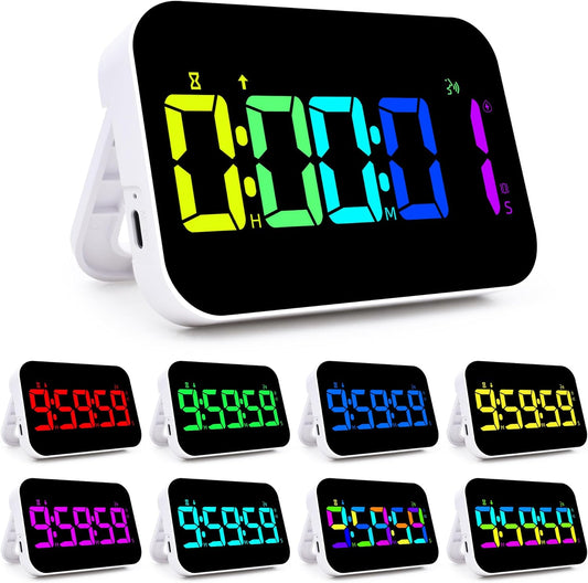 Kitchen Timer（1.5" Number）with Voice Reminder,10 RGB Color Changing Digital Magnetic Timer, Countdown/Up, Rechargeabilit,
