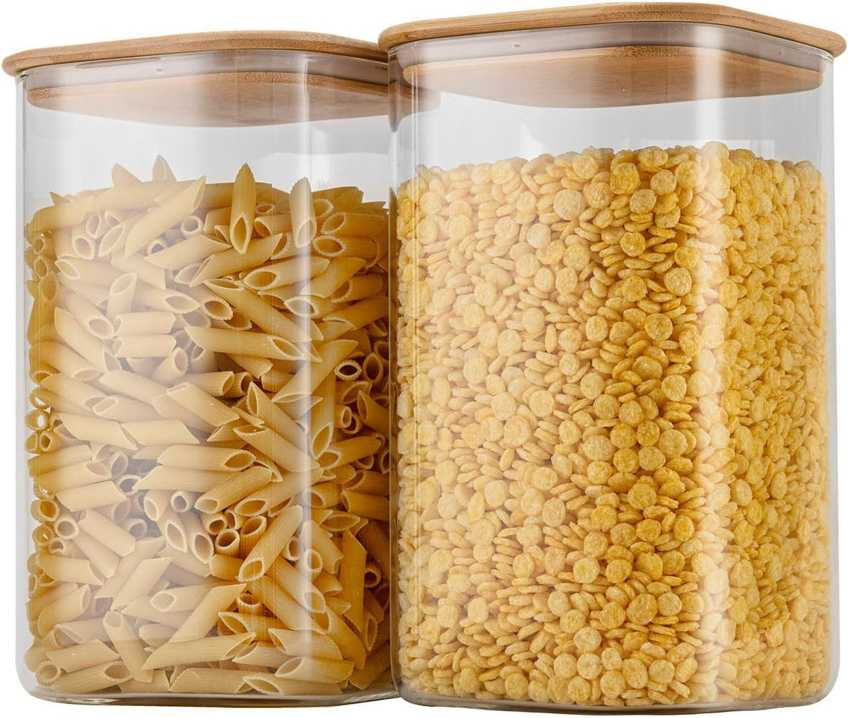 D2scrma 149oz Airtight Glass Square Storage Canister with Bamboo Lid Set of 2(4400ml*2) Large Gallon Glass Jars for Sugar, Flour, Cookies and Coffee beans (‎with Black Lable)