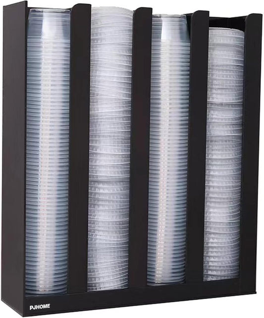 PJHOME Portion Sauce Cup Lid Organizer 4 Compartments Plastic Sauce Cup Holder for Counter Wall Mount Disposable Cup and Lid