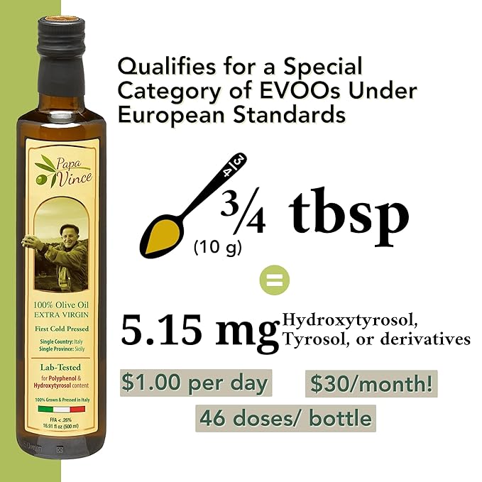 Papa Vince Olive Oil Extra Virgin - First Cold Press Family Harvest 2024/25, Polyphenol Rich, Subtle Peppery Finish, Unrefined, High in Monounsaturated Fat, No Pesticides, No GMO, Sicily, Italy