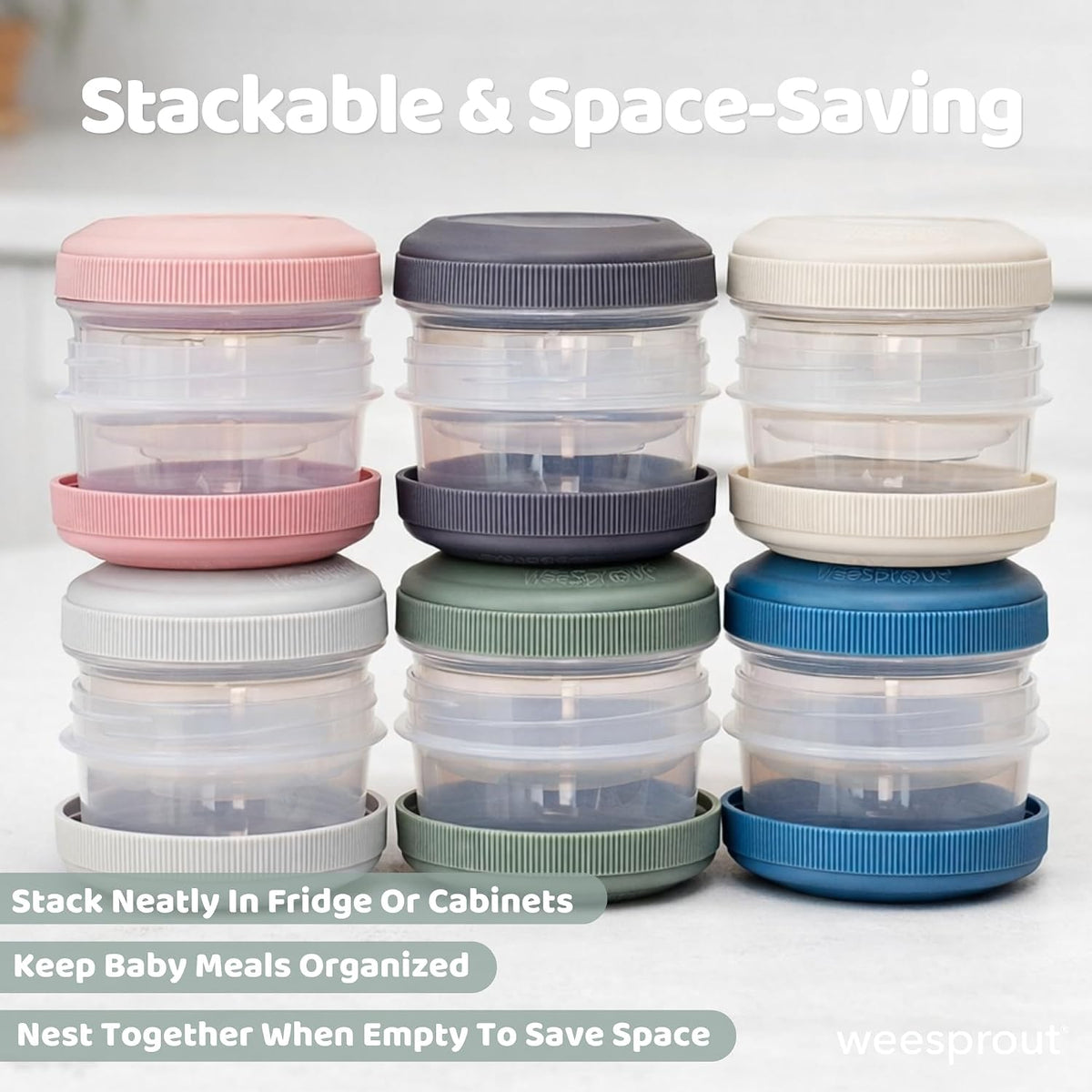 WeeSprout Leakproof Baby Food Storage - 12 Set, Small Plastic Containers with Lids, Lock in Freshness, Nutrients &amp; Flavor, Freezer &amp; Dishwasher Friendly, 4oz Snack Containers (Variety Matte)
