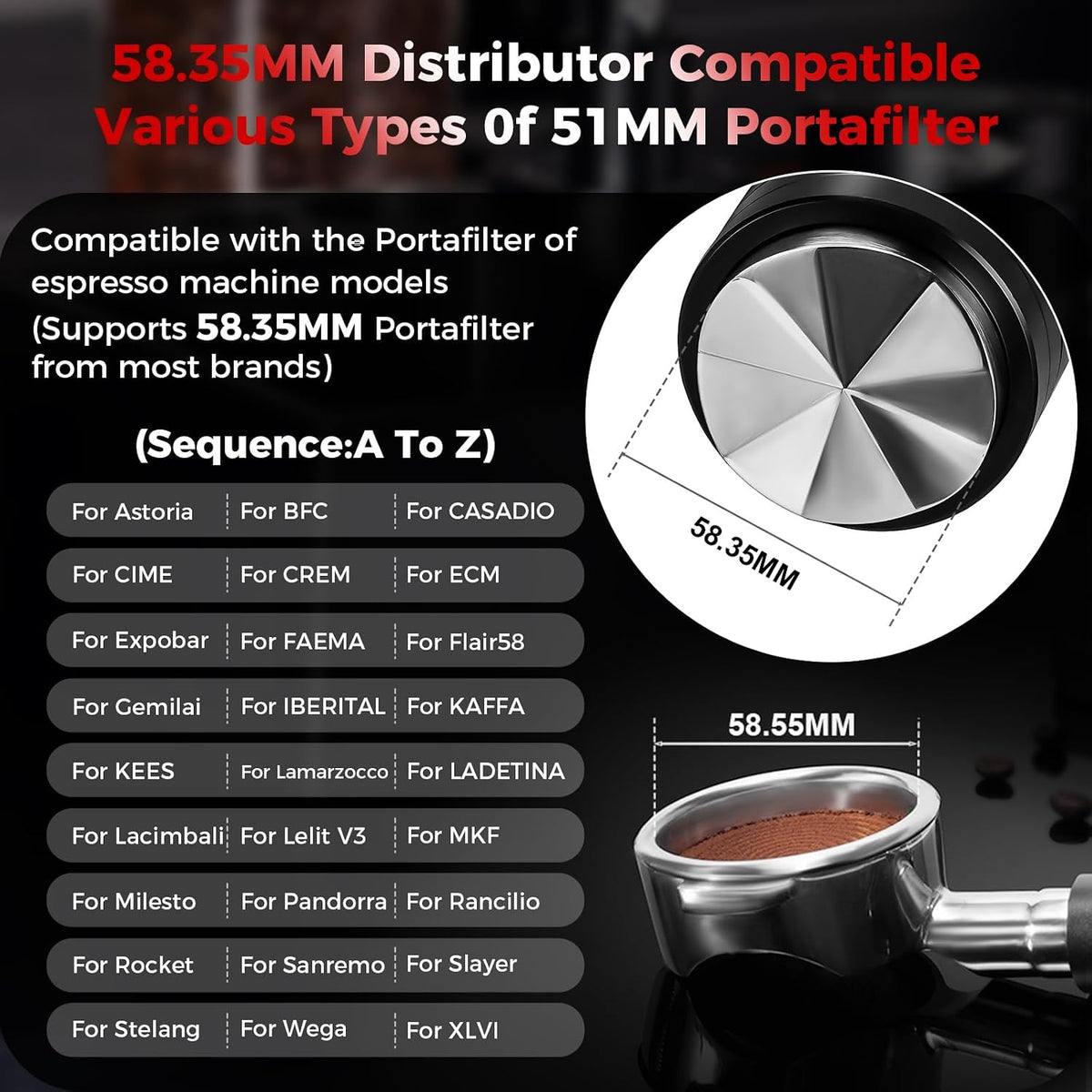 IKAPE 58.35MM Espresso Coffee Distributor, Coffee Dual-Bearing &amp; High-Speed Distribution Tools, Adaptive Height Coffee Distributor Leveler for Over 58mm Portafilters
