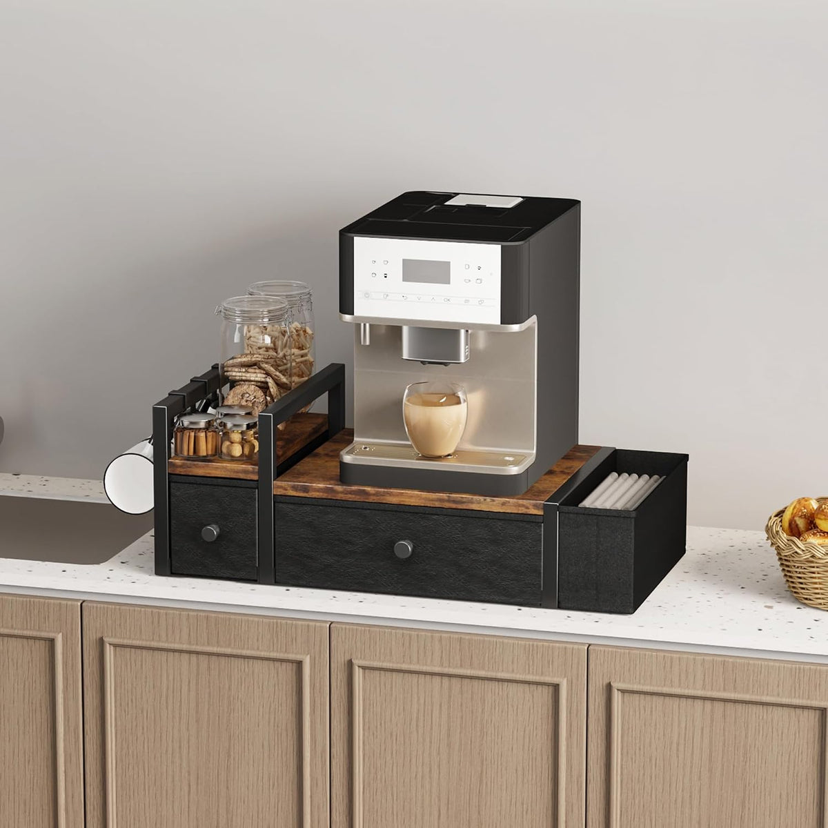 Homeiju Coffee Pod Drawers - K Cup Organizer, Nespresso Pods Holder with Mug Rack, Coffee Holder for Countertop, 52 Capacity Pods, Suitable for Kitchens, Offices and Coffee Bars(Brown)