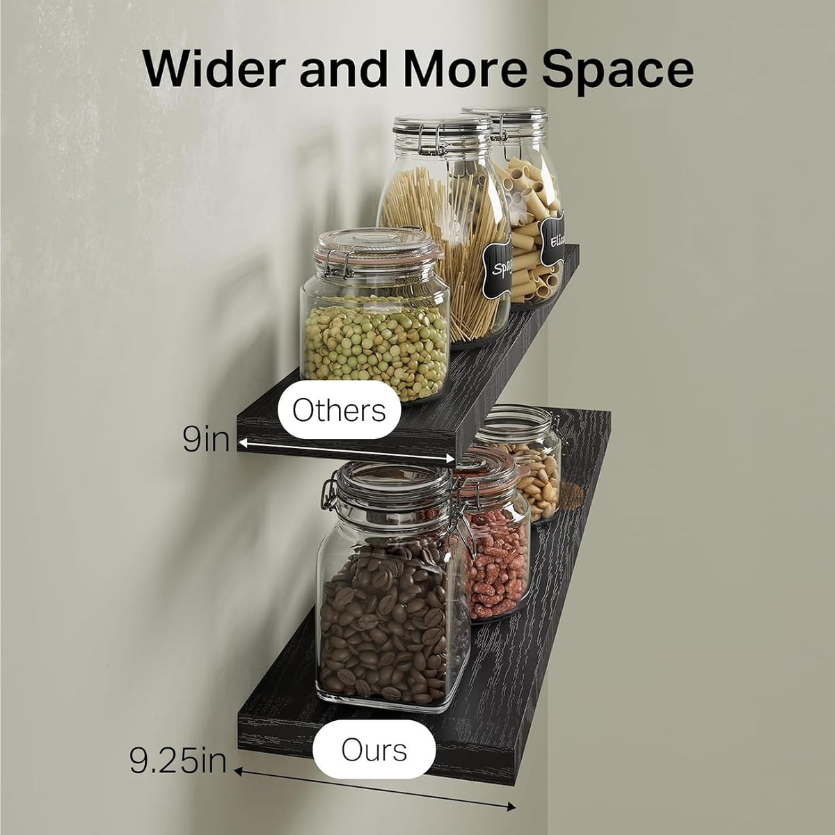 BAYKA Black Floating Shelves 35.4in, Set of 2, Wall Mounted for Wall Decor