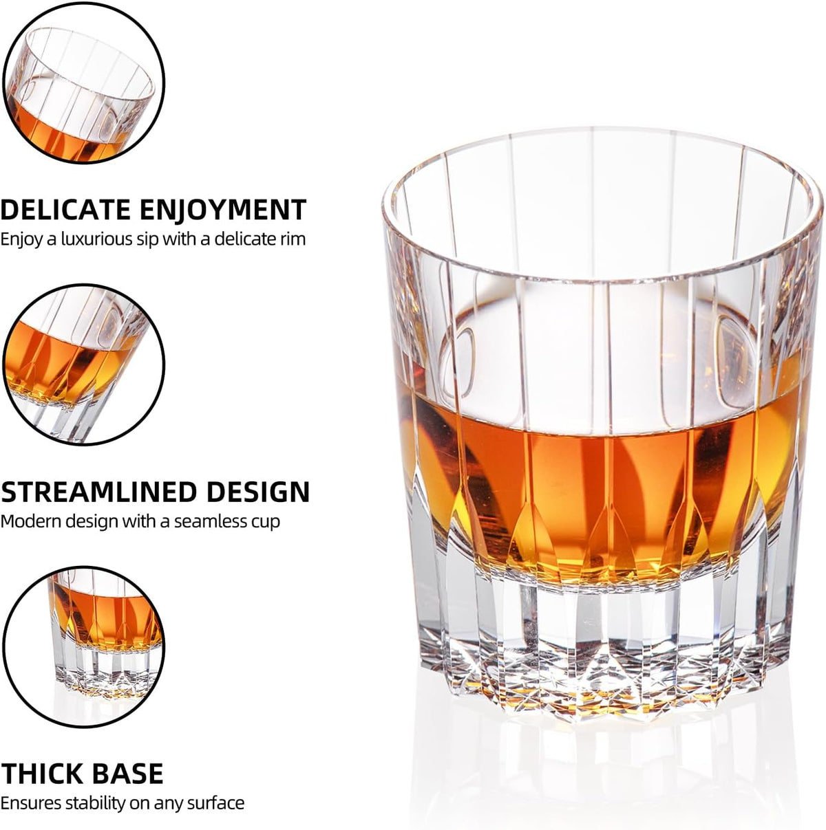 KAMMAK Crystal Whiskey Glasses Set of 2, Handcrafted 7.1oz Old Fashioned Glasses Stemless, Luxury Hand Blown Cocktail Glasses, Scotch Cup for Women, Men Gift for Bourbon Barware, Home Bar