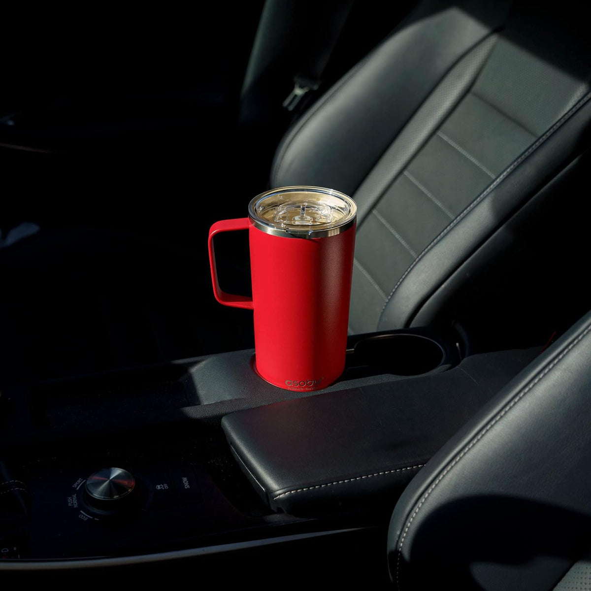 asobu Tower Mug Ceramic Inner Coated Insulated Stainless Steel Cup for Pure Tasting Coffee with Easy Hold Handle and Tritan Lid Fits Standard Cup Holders 20 Ounce Travel Mug